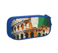 AQRJLPO Roman Colosseum Italian Flag Prints Pencil Case for Boys Girls Large Capacity Office School Students Stationery Pouch Pencil Holder with 2 Compartments,Blue