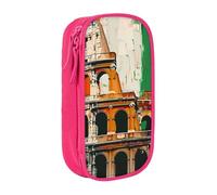 AQRJLPO Roman Colosseum Italian Flag Prints Pencil Case for Students Boys Girls - Large Capacity Double-Layer Office School Stationery Pouch Pencil Holder,Pink