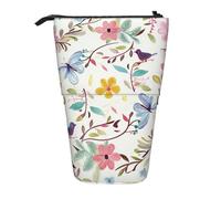 AQRJLPO Romantic Fancy Floral Birds Butterfly Print Expandable Pencil Case Organize, Stretchable Travel Stationery & Makeup Pouch Desk Storage Box for School, Office, Travel