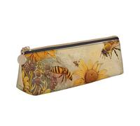 AQRJLPO Rural Honey Bees Flowers Printed Stationery Pencil Case, Cute Leather Pencil Bag Pen Case Pouch, School Stationery Organizer Makeup Bag for Boys Girls Students