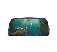 AQRJLPO Sea Turtles Print Leather Pencil Case with Silver Zipper, Multi-Use Cosmetic & Stationery Organizer, Waterproof Desk Storage Pouch for School, Office & Travel Gifts