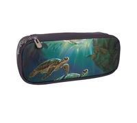AQRJLPO Sea Turtles Prints Flip Leather Pencil Case Cute Pen Pencil Pouch Pencil Box Travel Makeup Bag Stationery Gift for Students Girls Boys Women