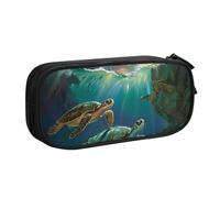 AQRJLPO Sea Turtles Prints Pencil Case for Boys Girls Large Capacity Office School Students Stationery Pouch Pencil Holder with 2 Compartments,Black