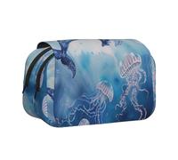 AQRJLPO Sea Whale and Jellyfish Print Pencil Case Double - Layer Flip Pencil Pouch Pen Organizer Makeup Bag for School, Travel and Work