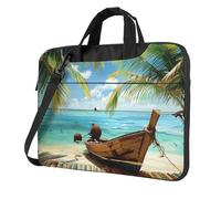 AQRJLPO Seaside Boat Coconut Leaves Print Laptop Bag Case for Men Women, 13 inch Shockproof Computer Sleeve Cover for Business Travel Office School