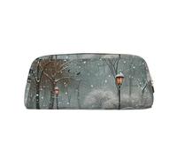 AQRJLPO Snow Falling in The Park Print Leather Pencil Case with Gold Zipper, Multi-Use Cosmetic & Stationery Organizer, Waterproof Desk Storage Pouch for School, Office & Travel Gifts
