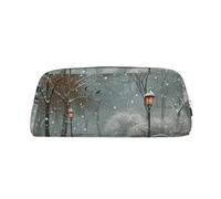 AQRJLPO Snow Falling in The Park Print Leather Pencil Case with Silver Zipper, Multi-Use Cosmetic & Stationery Organizer, Waterproof Desk Storage Pouch for School, Office & Travel Gifts