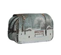 AQRJLPO Snow Falling in The Park Print Pencil Case Double - Layer Flip Pencil Pouch Pen Organizer Makeup Bag for School, Travel and Work