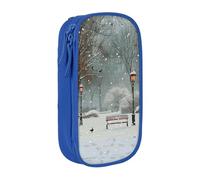 AQRJLPO Snow Falling in The Park Prints Pencil Case for Students Boys Girls - Large Capacity Double-Layer Office School Stationery Pouch Pencil Holder,Blue