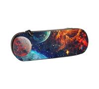 AQRJLPO Space Planets Print Leather Pencil Case Organize, Multi-Use Travel Cosmetic Bag, Zipper Desk Storage Box Compact Gift for School, Office, Travel