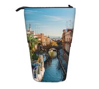 AQRJLPO Spain Water City Print Expandable Pencil Case Organize, Stretchable Travel Stationery & Makeup Pouch Desk Storage Box for School, Office, Travel