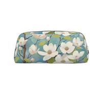 AQRJLPO Spring Dogwood Blossoms Print Leather Pencil Case with Silver Zipper, Multi-Use Cosmetic & Stationery Organizer, Waterproof Desk Storage Pouch for School, Office & Travel Gifts