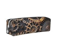 AQRJLPO Steampunk Mechanical Gears Printed Leather Simple Pencil Case, Cute Pencil Bag Pen Case Pouch, School Stationery Organizer Makeup Bag for Boys Girls Students