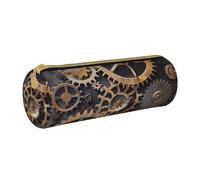 AQRJLPO Steampunk Mechanical Gears Printed Round Pencil Case, Cute Leather Pencil Bag Pen Case Pouch, School Stationery Organizer Makeup Bag for Boys Girls Students
