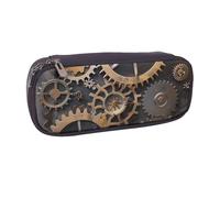 AQRJLPO Steampunk Mechanical Gears Prints Flip Leather Pencil Case Cute Pen Pencil Pouch Pencil Box Travel Makeup Bag Stationery Gift for Students Girls Boys Women