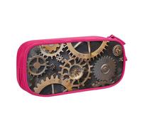 AQRJLPO Steampunk Mechanical Gears Prints Pencil Case for Boys Girls Large Capacity Office School Students Stationery Pouch Pencil Holder with 2 Compartments,Pink