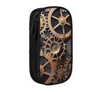AQRJLPO Steampunk Mechanical Gears Prints Pencil Case for Students Boys Girls - Large Capacity Double-Layer Office School Stationery Pouch Pencil Holder,Black