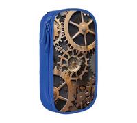 AQRJLPO Steampunk Mechanical Gears Prints Pencil Case for Students Boys Girls - Large Capacity Double-Layer Office School Stationery Pouch Pencil Holder,Blue
