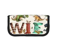AQRJLPO Stylish Learning Alphabets with Dinosaurs Print Canvas Pencil Case for Boys Girls Women, Cosmetic & Stationery Organizer, Zipper Desk Storage Pouch for School, Office & Travel Gifts