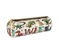 AQRJLPO Stylish Learning Alphabets with Dinosaurs Printed Round Pencil Case, Cute Leather Pencil Bag Pen Case Pouch, School Stationery Organizer Makeup Bag for Boys Girls Students