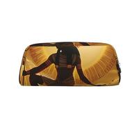 AQRJLPO Sun Old Egyptian Timeless Grace Print Leather Pencil Case with Silver Zipper, Multi-Use Cosmetic & Stationery Organizer, Waterproof Desk Storage Pouch for School, Office & Travel Gifts