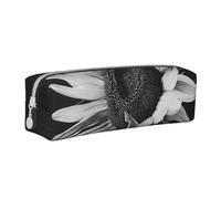 AQRJLPO Sunflower Black Grey Printed Leather Simple Pencil Case, Cute Pencil Bag Pen Case Pouch, School Stationery Organizer Makeup Bag for Boys Girls Students