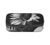 AQRJLPO Sunflower Black Grey Prints Pencil Case Cute Pen Pencil Pouch Large Capacity Compartment Pencil Box Travel Makeup Bag for Students Girls Boys Women
