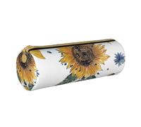AQRJLPO Sunflower Printed Round Pencil Case, Cute Leather Pencil Bag Pen Case Pouch, School Stationery Organizer Makeup Bag for Boys Girls Students