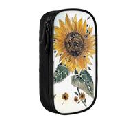 AQRJLPO Sunflower Prints Pencil Case for Students Boys Girls - Large Capacity Double-Layer Office School Stationery Pouch Pencil Holder,Black