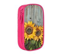 AQRJLPO Sunflowers Wooden Board Prints Pencil Case for Students Boys Girls - Large Capacity Double-Layer Office School Stationery Pouch Pencil Holder,Pink