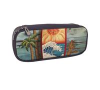 AQRJLPO Surfing Board Prints Flip Leather Pencil Case Cute Pen Pencil Pouch Pencil Box Travel Makeup Bag Stationery Gift for Students Girls Boys Women