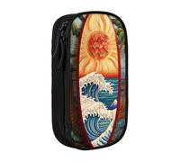 AQRJLPO Surfing Board Prints Pencil Case for Students Boys Girls - Large Capacity Double-Layer Office School Stationery Pouch Pencil Holder,Black