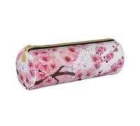 AQRJLPO Tempting Cherry Blossoms Printed Round Pencil Case, Cute Leather Pencil Bag Pen Case Pouch, School Stationery Organizer Makeup Bag for Boys Girls Students