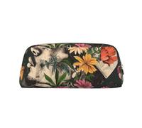 AQRJLPO Thug Life Flowers Print Leather Pencil Case with Gold Zipper, Multi-Use Cosmetic & Stationery Organizer, Waterproof Desk Storage Pouch for School, Office & Travel Gifts