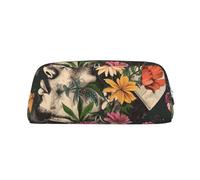 AQRJLPO Thug Life Flowers Print Leather Pencil Case with Silver Zipper, Multi-Use Cosmetic & Stationery Organizer, Waterproof Desk Storage Pouch for School, Office & Travel Gifts