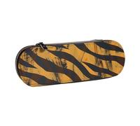 AQRJLPO Tiger Stripe Print Leather Pencil Case Organize, Multi-Use Travel Cosmetic Bag, Zipper Desk Storage Box Compact Gift for School, Office, Travel
