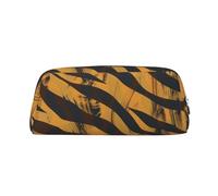 AQRJLPO Tiger Stripe Print Leather Pencil Case with Silver Zipper, Multi-Use Cosmetic & Stationery Organizer, Waterproof Desk Storage Pouch for School, Office & Travel Gifts