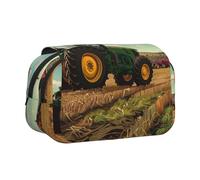 AQRJLPO Tractor Farm Print Pencil Case Double - Layer Flip Pencil Pouch Pen Organizer Makeup Bag for School, Travel and Work