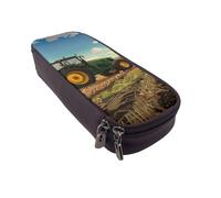 AQRJLPO Tractor Farm Prints Leather Pencil Case & Cosmetic Organizer Pouch with Zipper - Waterproof School Supplies, Travel Makeup Bag, Stationery Gift for Students, Women