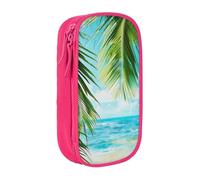 AQRJLPO Tropical Beach Plant Theme Prints Pencil Case for Students Boys Girls - Large Capacity Double-Layer Office School Stationery Pouch Pencil Holder,Pink