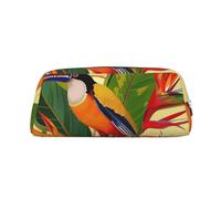 AQRJLPO Tropical Bird of Paradise Print Leather Pencil Case with Silver Zipper, Multi-Use Cosmetic & Stationery Organizer, Waterproof Desk Storage Pouch for School, Office & Travel Gifts