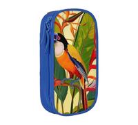 AQRJLPO Tropical Bird of Paradise Prints Pencil Case for Students Boys Girls - Large Capacity Double-Layer Office School Stationery Pouch Pencil Holder,Blue