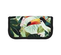 AQRJLPO Tropical Leaves Bird Print Canvas Pencil Case for Boys Girls Women, Cosmetic & Stationery Organizer, Zipper Desk Storage Pouch for School, Office & Travel Gifts