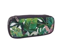 AQRJLPO Tropical Leaves Prints Flip Leather Pencil Case Cute Pen Pencil Pouch Pencil Box Travel Makeup Bag Stationery Gift for Students Girls Boys Women