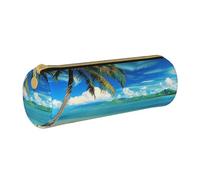 AQRJLPO Tropical Palm Tree Hawaii Beach Printed Round Pencil Case, Cute Leather Pencil Bag Pen Case Pouch, School Stationery Organizer Makeup Bag for Boys Girls Students