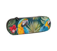 AQRJLPO Tropical Plants and Parrots Print Leather Pencil Case Organize, Multi-Use Travel Cosmetic Bag, Zipper Desk Storage Box Compact Gift for School, Office, Travel