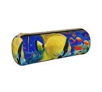 AQRJLPO Tropical Sea Fish Printed Round Pencil Case, Cute Leather Pencil Bag Pen Case Pouch, School Stationery Organizer Makeup Bag for Boys Girls Students