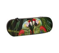 AQRJLPO Two Parrots on Green Palm Tree Print Leather Pencil Case Organize, Multi-Use Travel Cosmetic Bag, Zipper Desk Storage Box Compact Gift for School, Office, Travel