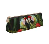 AQRJLPO Two Parrots on Green Palm Tree Printed Stationery Pencil Case, Cute Leather Pencil Bag Pen Case Pouch, School Stationery Organizer Makeup Bag for Boys Girls Students