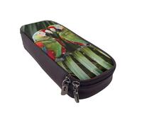 AQRJLPO Two Parrots on Green Palm Tree Prints Leather Pencil Case & Cosmetic Organizer Pouch with Zipper - Waterproof School Supplies, Travel Makeup Bag, Stationery Gift for Students, Women